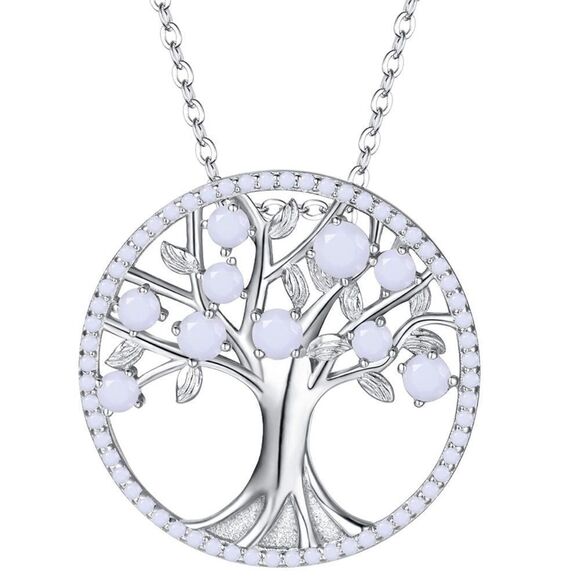 .925 Sterling Silver and Pearl Cubic Zirconia Tree of Life Pendant Necklace - Picture 1 of 6